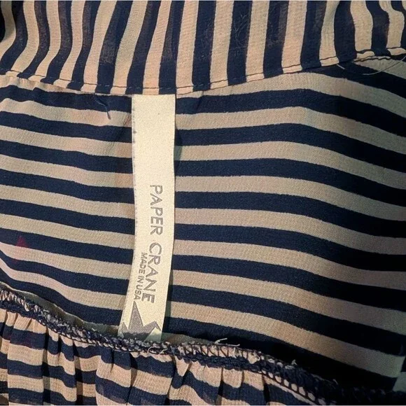 Women's Paper Crane Sheer Striped Relaxed Hi-Lo Tie Blouse - Picture 8 of 8